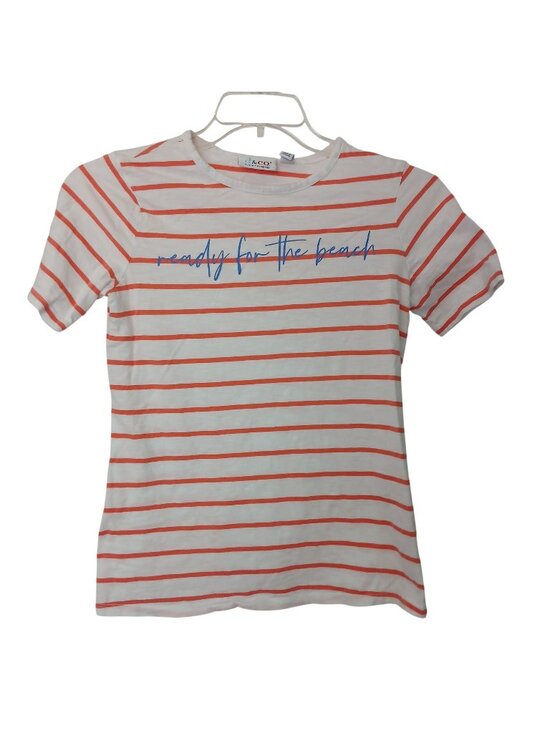 D&Co. Tops - Denim & Co Womens XXS Orange White Striped TShirt Ready For The Beach #D-36